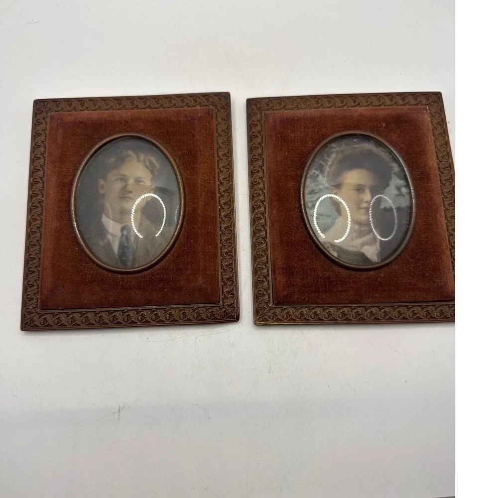 Antique‎ Pair Scharling Silversmiths Edwardian Portrait Frames with Convex Glass